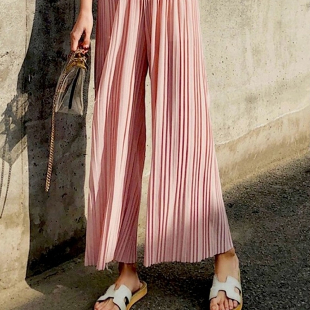 Zara Pink Wide Leg Pleated Pants